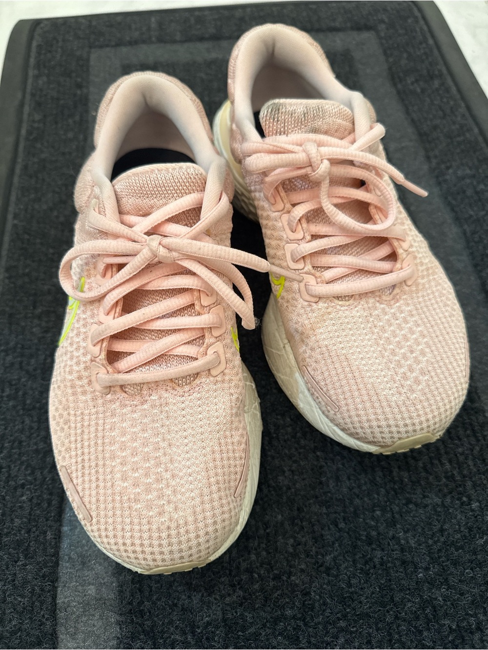 Nike Women's Pale Pink Knit Running Sneakers with Neon Accent